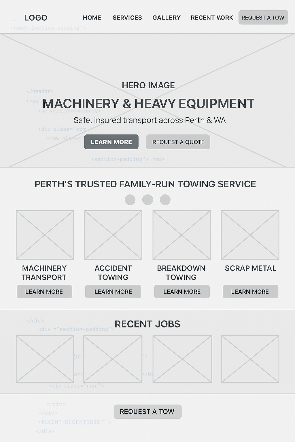 Wireframes and code for a web project